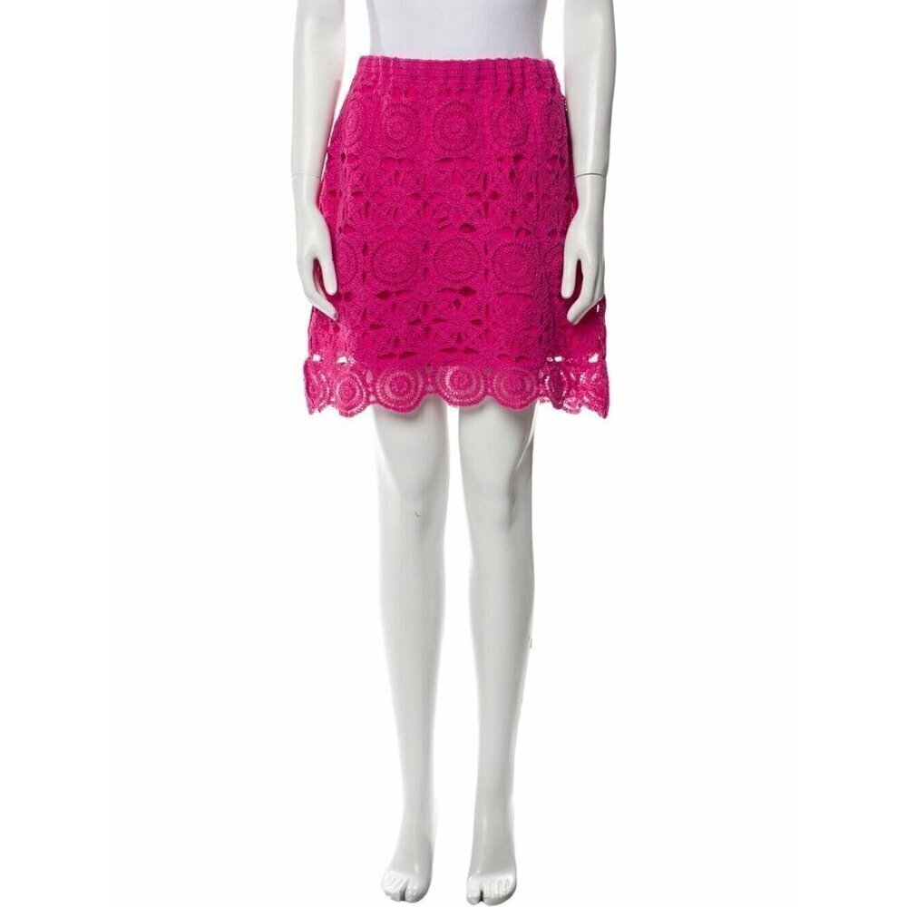 NWT CAROLINE CONSTAS NEW YORK  RASPBERRY PINK CROCHET MINI SKIRT SZ XS